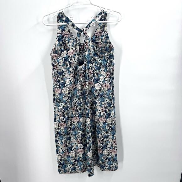 Patagonia Magnolia Spring Blue Black Floral Twist Back Dress Womens Large - Picture 5 of 8